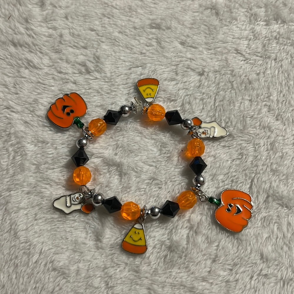 Halloween Pumpkin Ghost Candy corn beaded bracelet